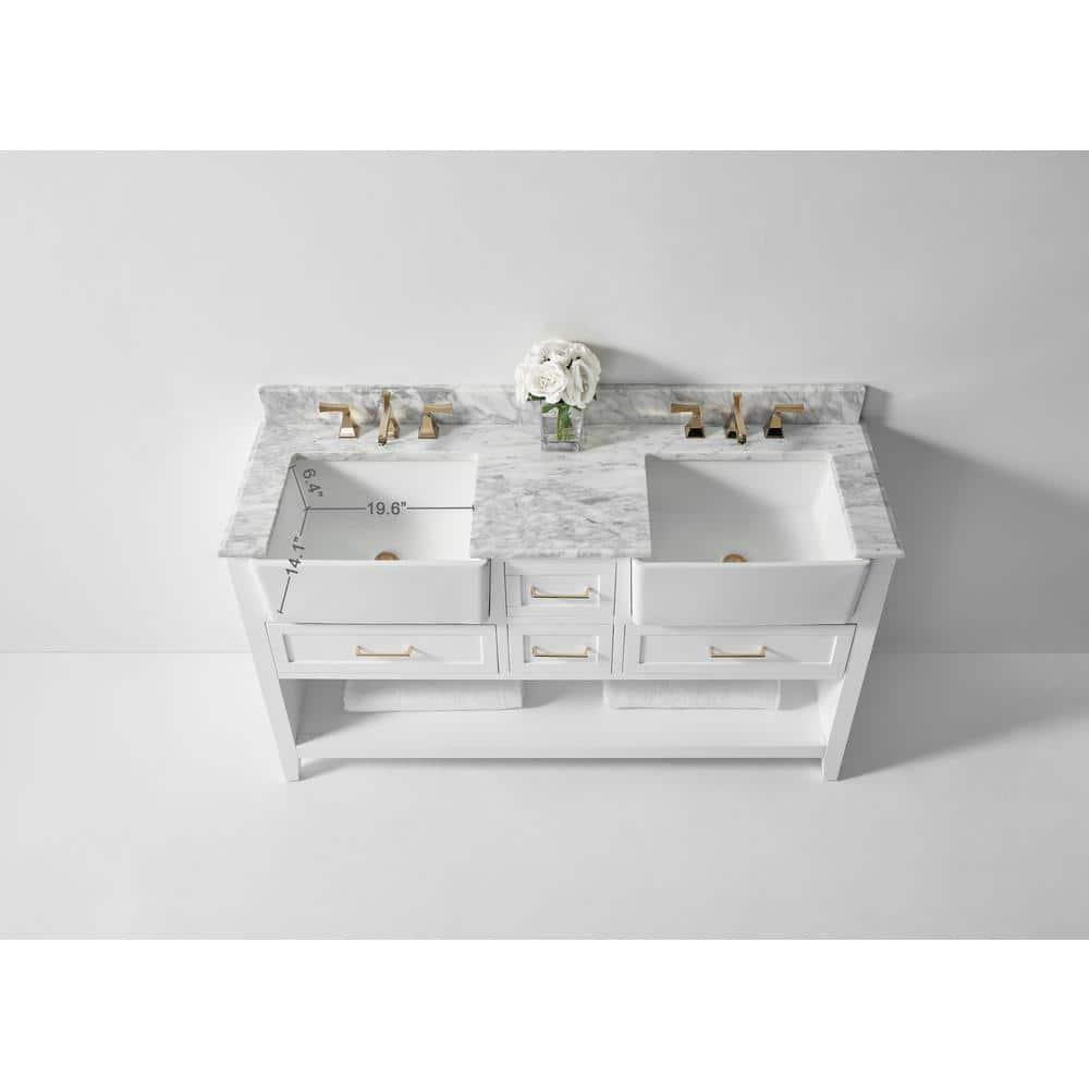 Ancerre Designs Hayley 60" Farmhouse Wood Bathroom Vanity Set in White