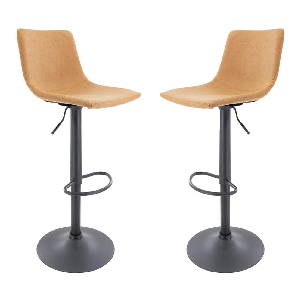 LeisureMod Tilbury Modern Adjustable Bar Stool Set of 2 with Footrest and 360-Degree Swivel, Counter Height Chairs for Kitchen Island and Home Bar