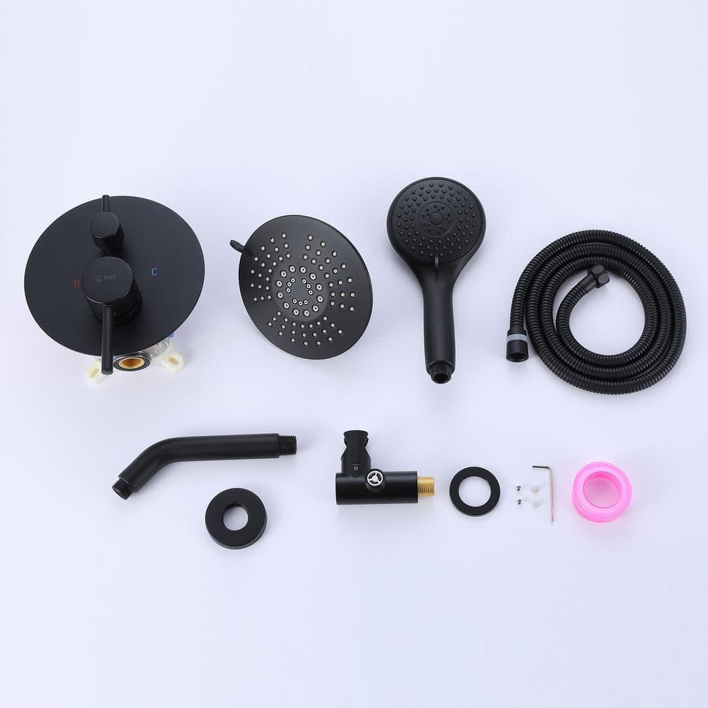 BWE Single-Handle 2-Spray Round High Pressure Shower Faucet in Matte Black (Valve Included)