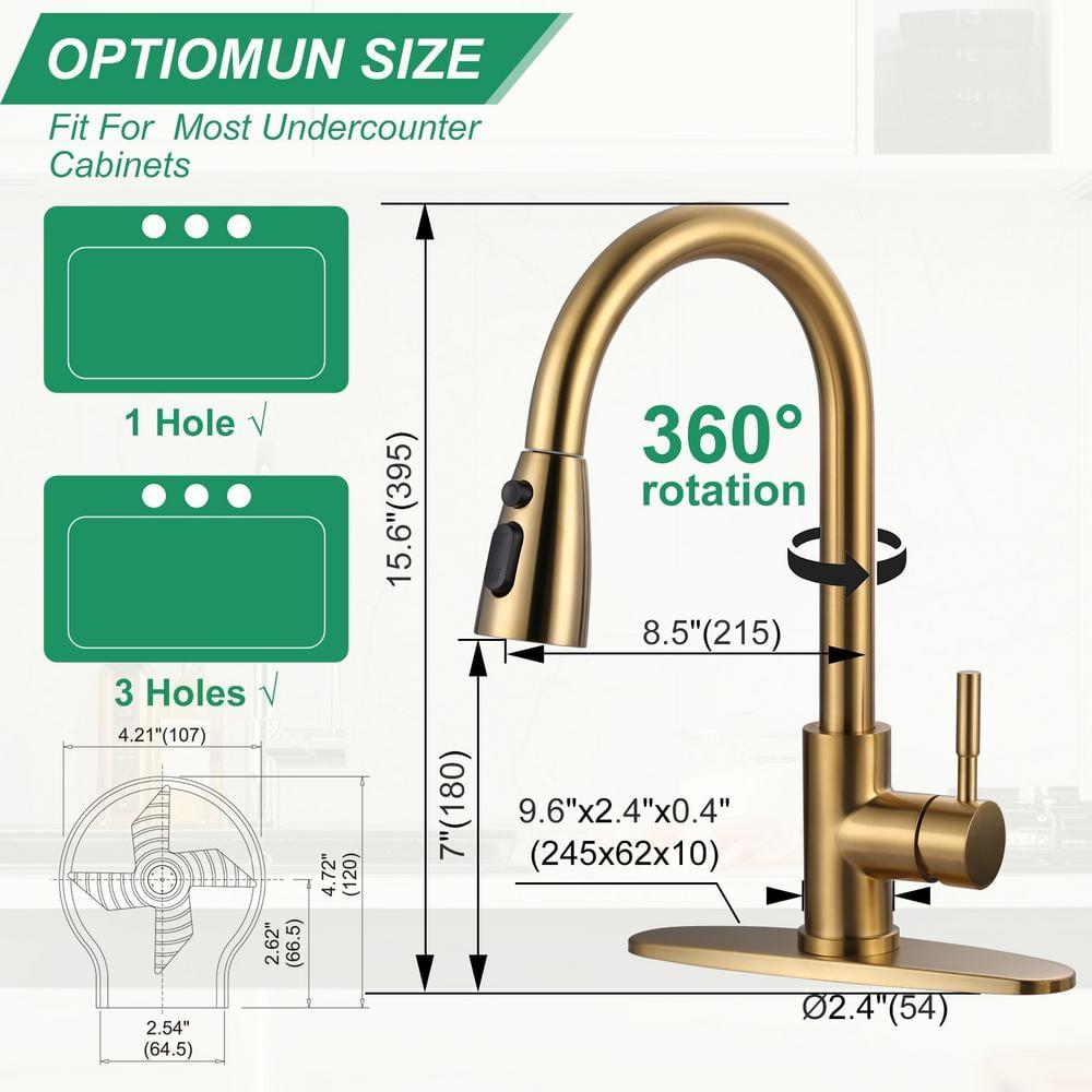 ARCORA Single Handle Stainless Steel Pull-Down Kitchen Faucet with Deckplate and Glass Rinser Combo