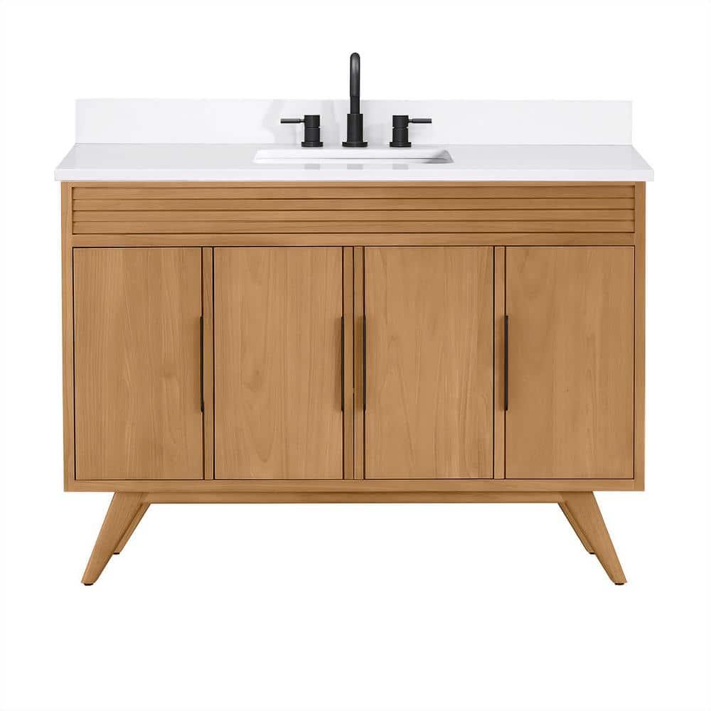 Taylor 48 in. Single Natural Teak Bathroom Vanity with Quartz Top