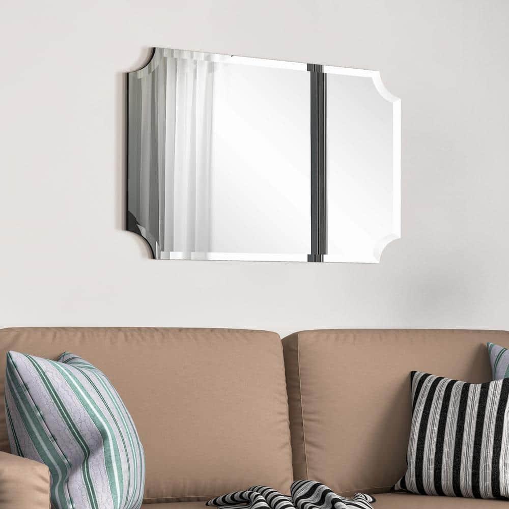 Empire Art Direct Frameless Rectangle Scalloped Beveled Wall Mirror - Clear 24 in. x 0.39 in. x 36 in.