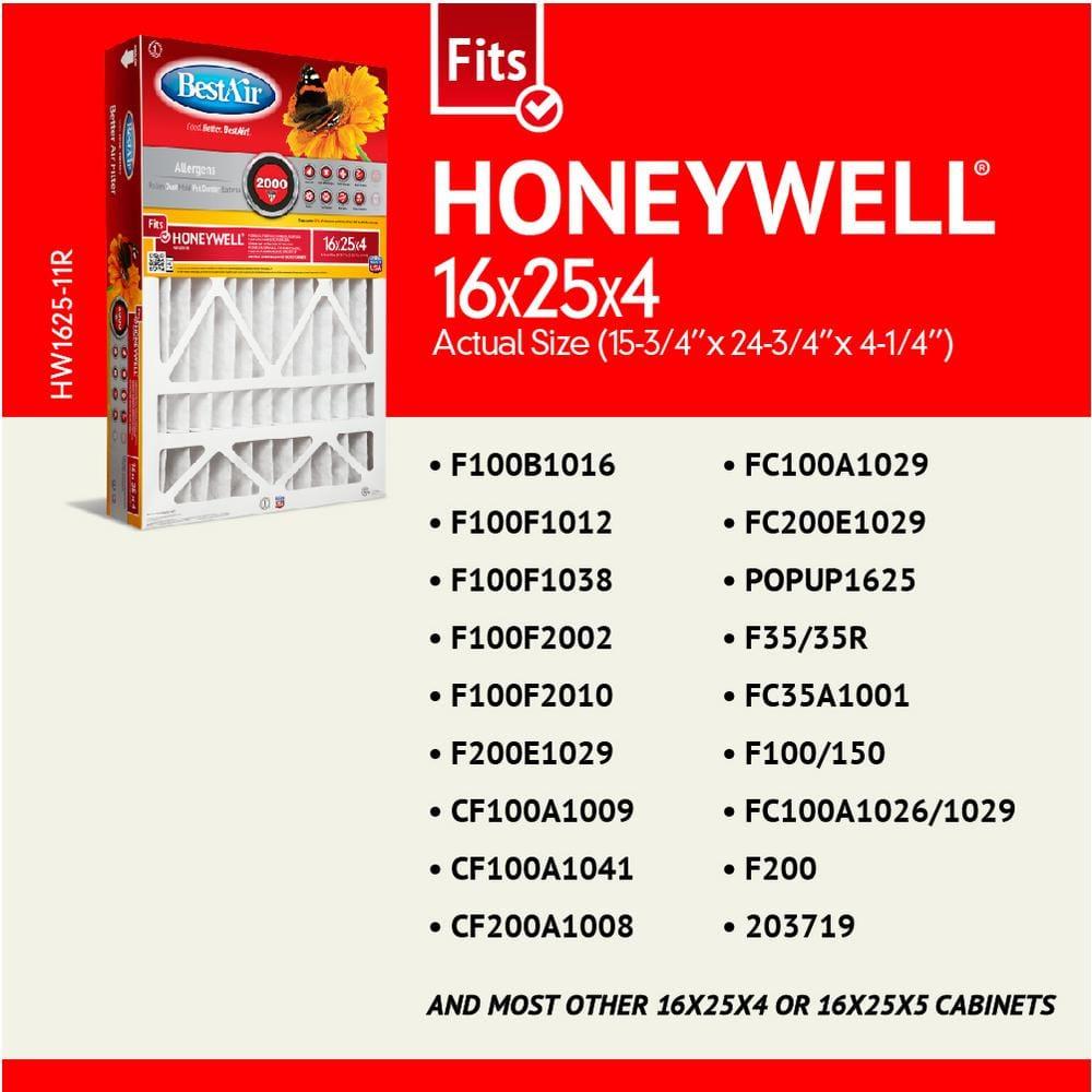 BestAir 3pk Honeywell 16X25X4 Replacement Air Furnace Filter Merv 11: Electrostatic, Captures Dust & Pollen, MERV 11