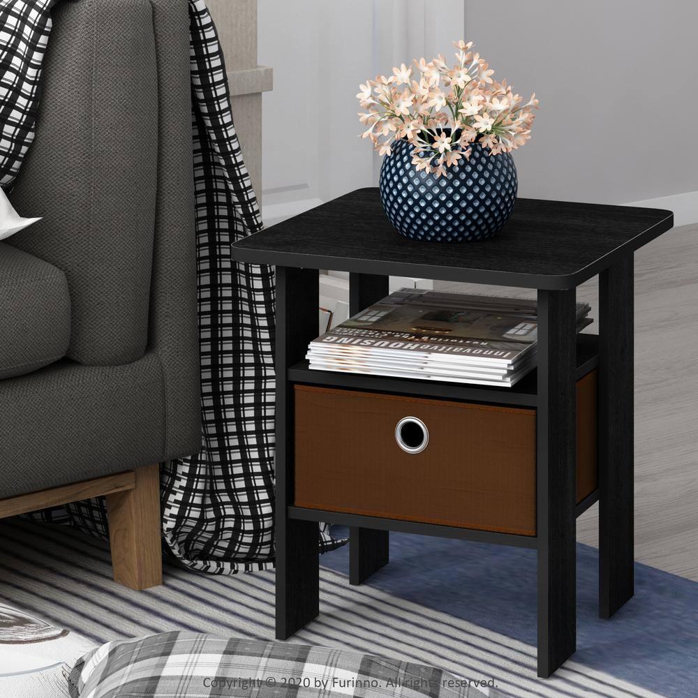Furinno Andrey End Table Nightstand with Bin Drawer Set of 2, Multiple Colors