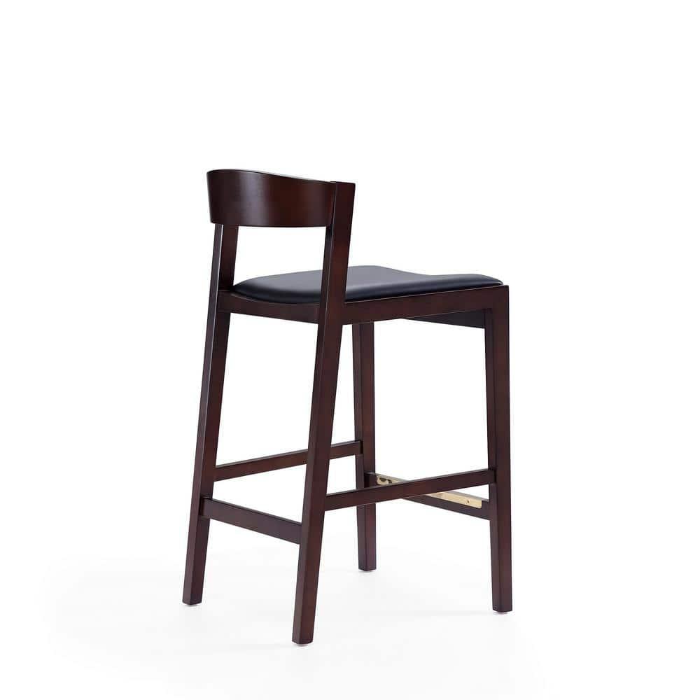 Manhattan Comfort Klismos 26.5" Faux Leather Counter Stool in Black/Walnut