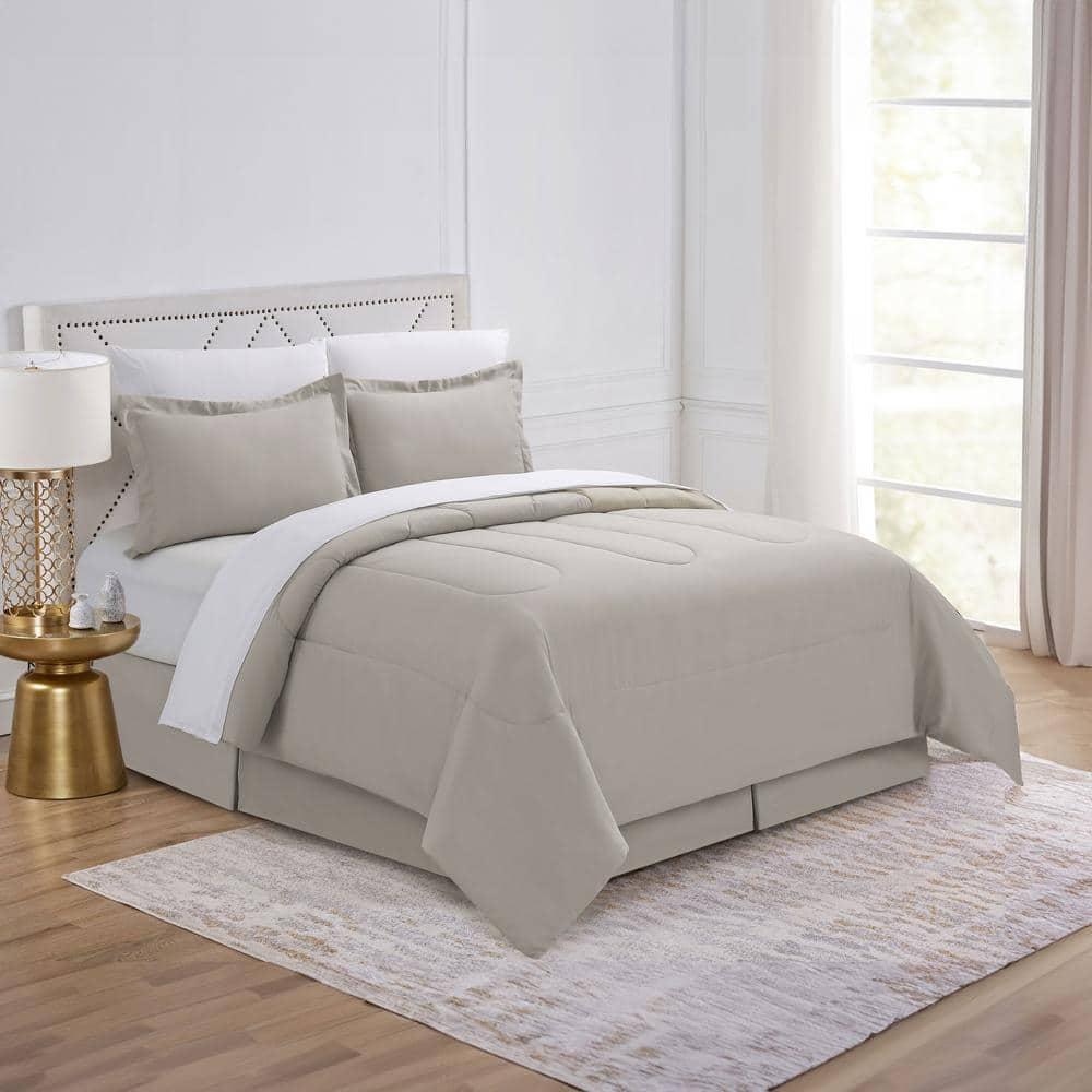 Swift Home | 8-Piece Ultra Soft Solid Bed-In-A-Bag Bedding Set Taupe Queen