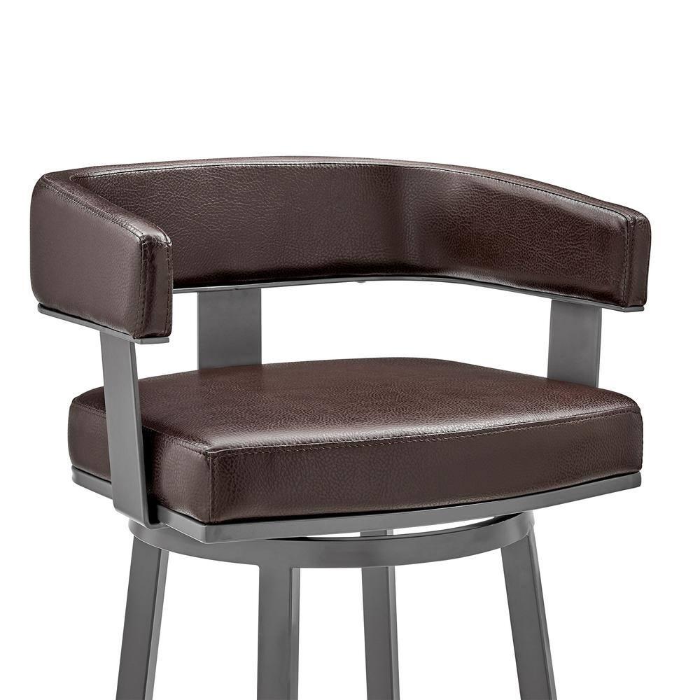 Armen Living Cohen30" Bar Height Swivel Bar Stool in Java Silver Finish and Chocolate Faux Leather