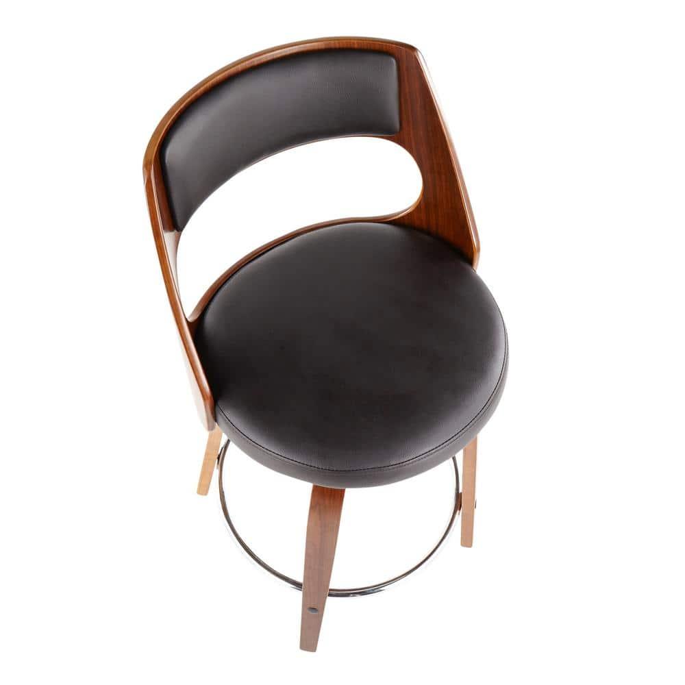 Set of 2 Cecina Upholstered Counter Height Barstools Brown/Walnut - Lumisource: Chrome Footrest, Swivel Seat, Wood Frame