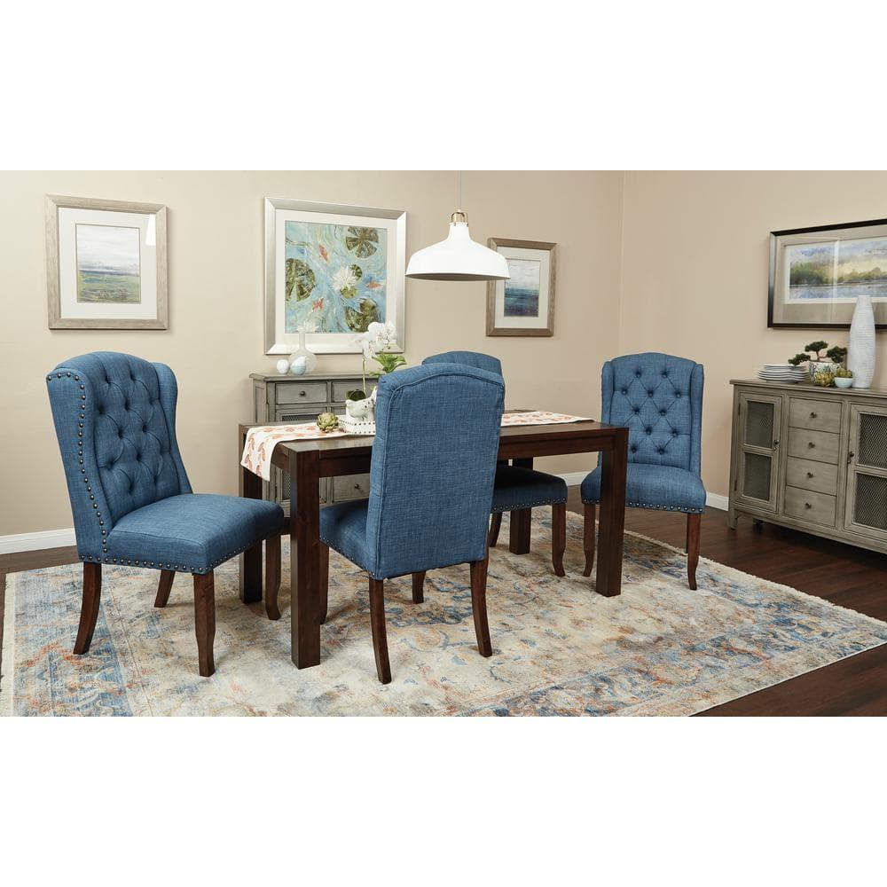 Jessica Tufted Wingback Dining Chair Navy - OSP Home Furnishings: Polyester Upholstery, Nailhead Trim, Solid Wood Legs