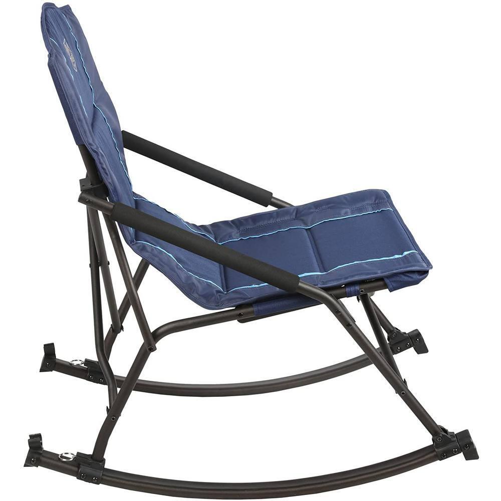 Folding Rocking Camping Chair with Hard Armrests, Portable Outdoor Rocker for Patio, Garden, Lawn, Supports up to 250 lbs, Blue
