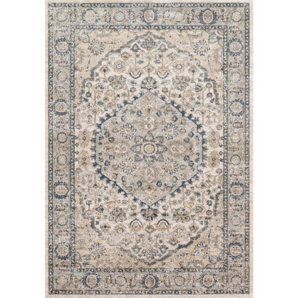 Teagan Natural and Light Grey Rectangular Oriental Area Rug