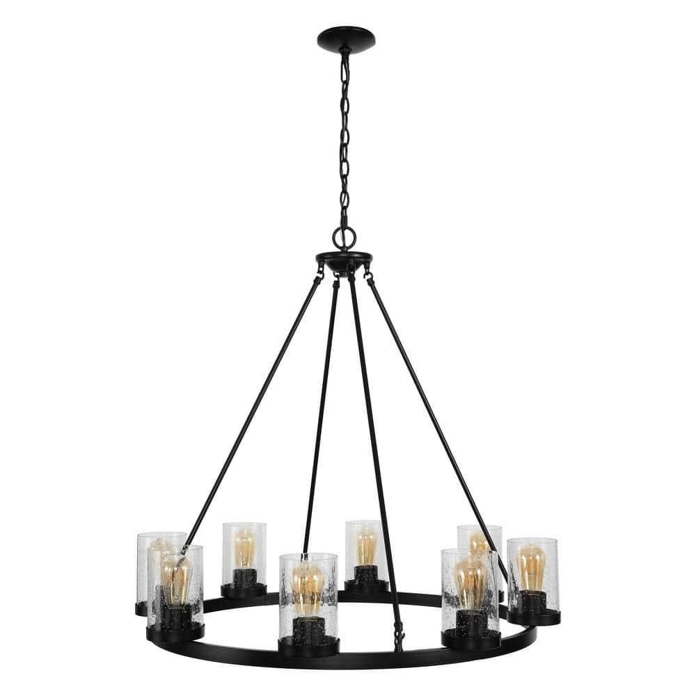 JONATHAN Y JYL7554A Coronet 33.5" 8-Light Iron/Seeded Glass Rustic Farmhouse Round LED Chandelier, Industrial, Vintage for living room, dinning room, bedroom Bulb Included, Oil Rubbed Bronze