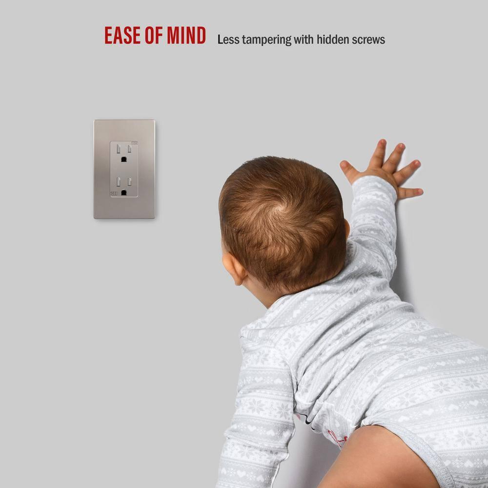 ENERLITES Elite Series Screwless Decorator Wall Plate Child Safe Outlet Cover, Size 1-Gang, Unbreakable Polycarbonate Thermoplastic, SI8831-NK, Nickel