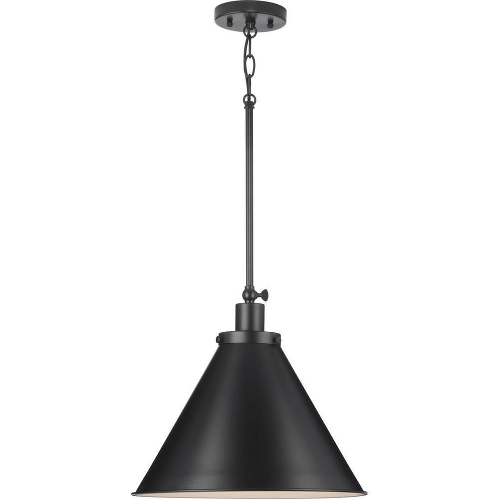 Progress Lighting Hinton 1-Light Pendant, Matte Black, Cone Shade