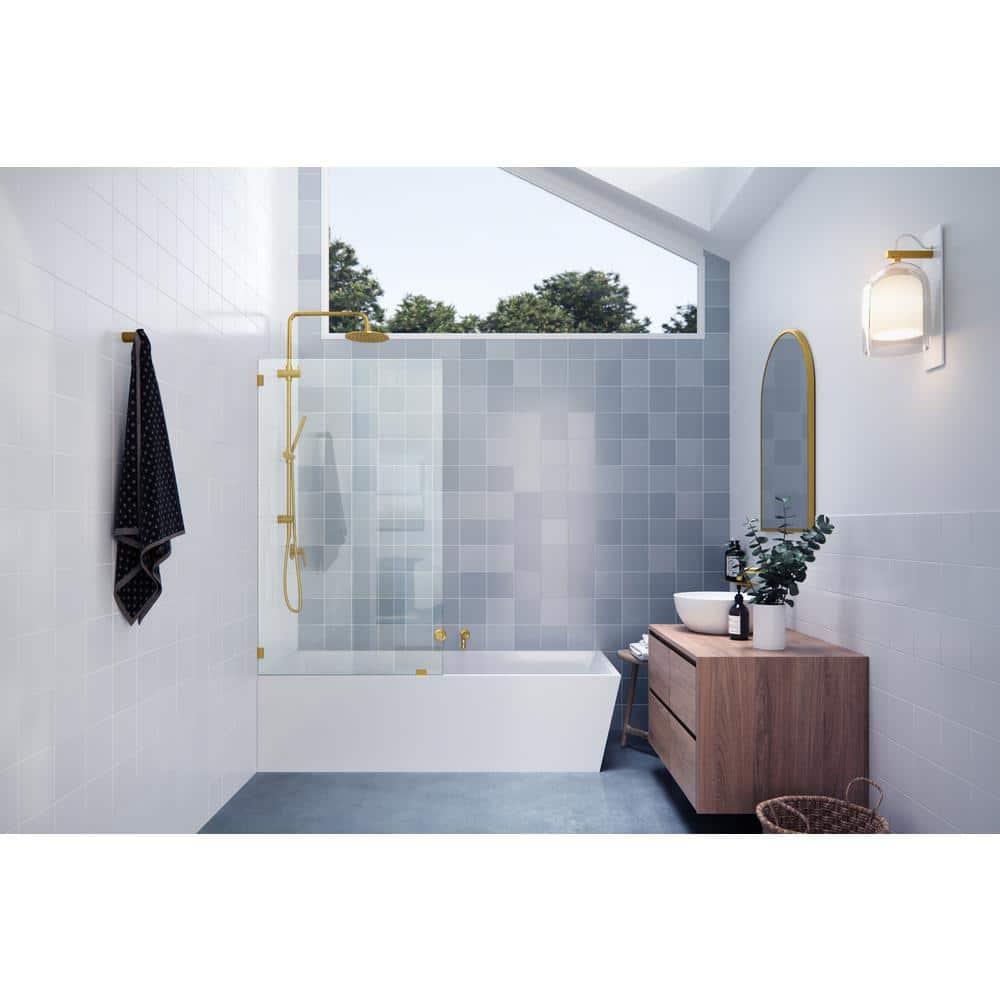 Vela 34 in. x 58.25 in. Frameless Single Fixed Bath Panel