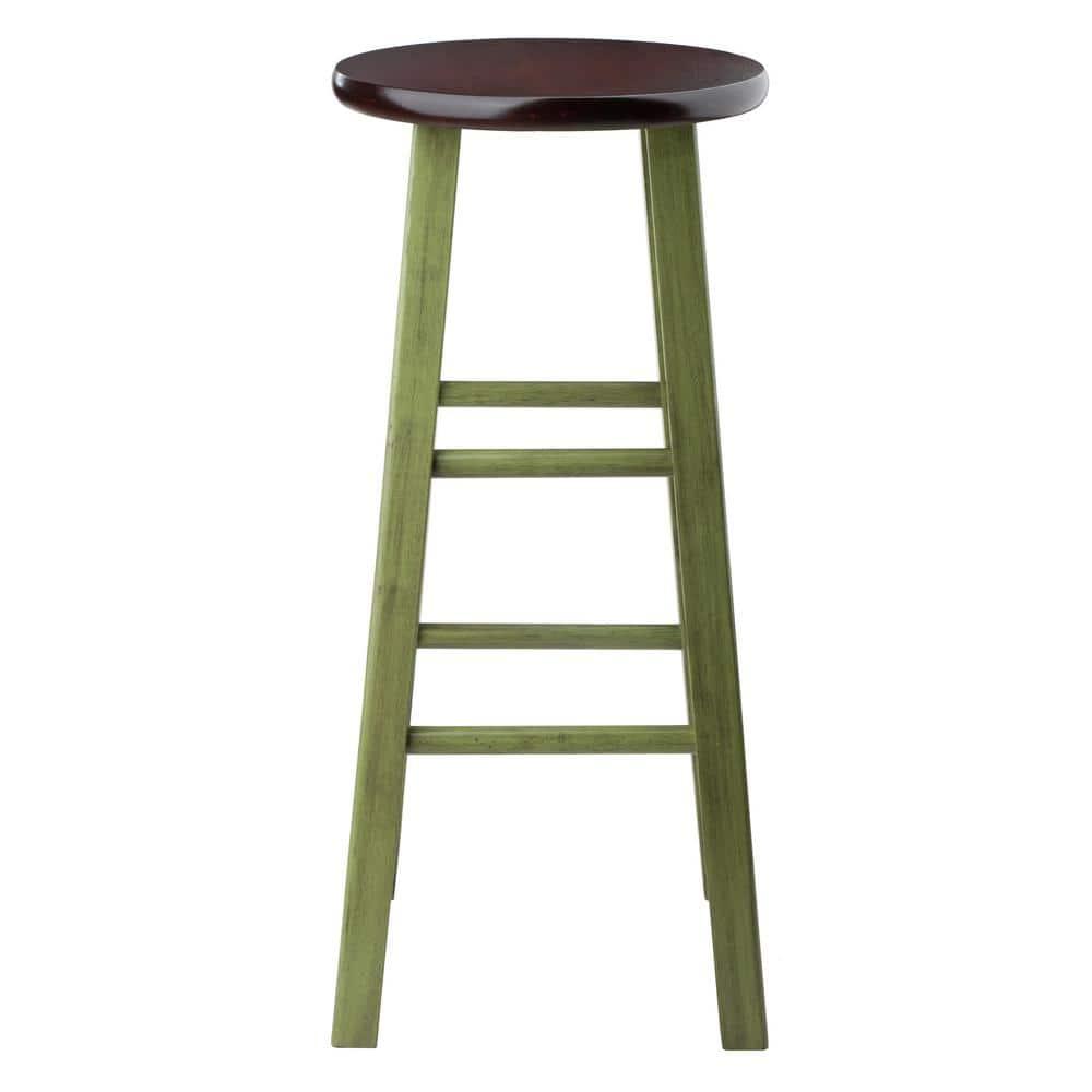 29" Ivy Barstool - Green - Winsome: Round Wooden Stool, Fixed Height, Spot Clean, No Assembly Required