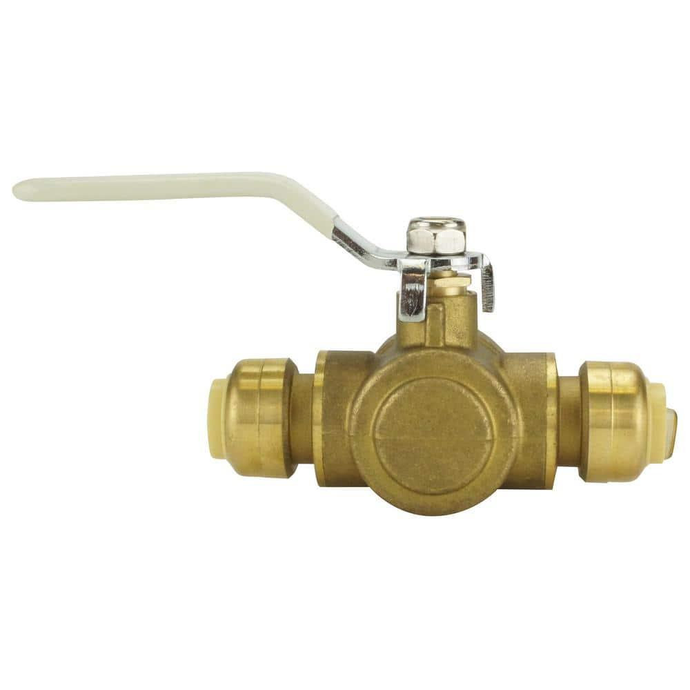 1/2 Inch Brass Push-To-Connect 3-Way Ball Valve