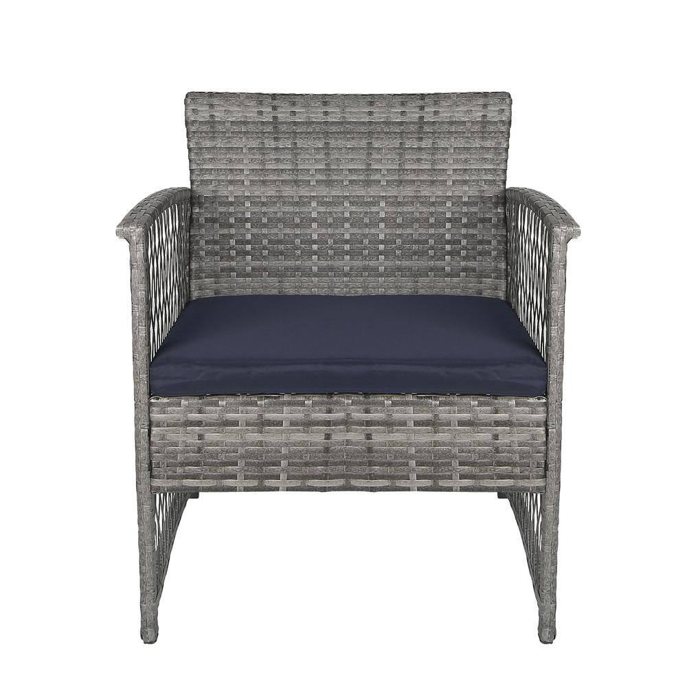 Morada 4-Piece Woven Rattan Wicker Sofa Set, Navy
