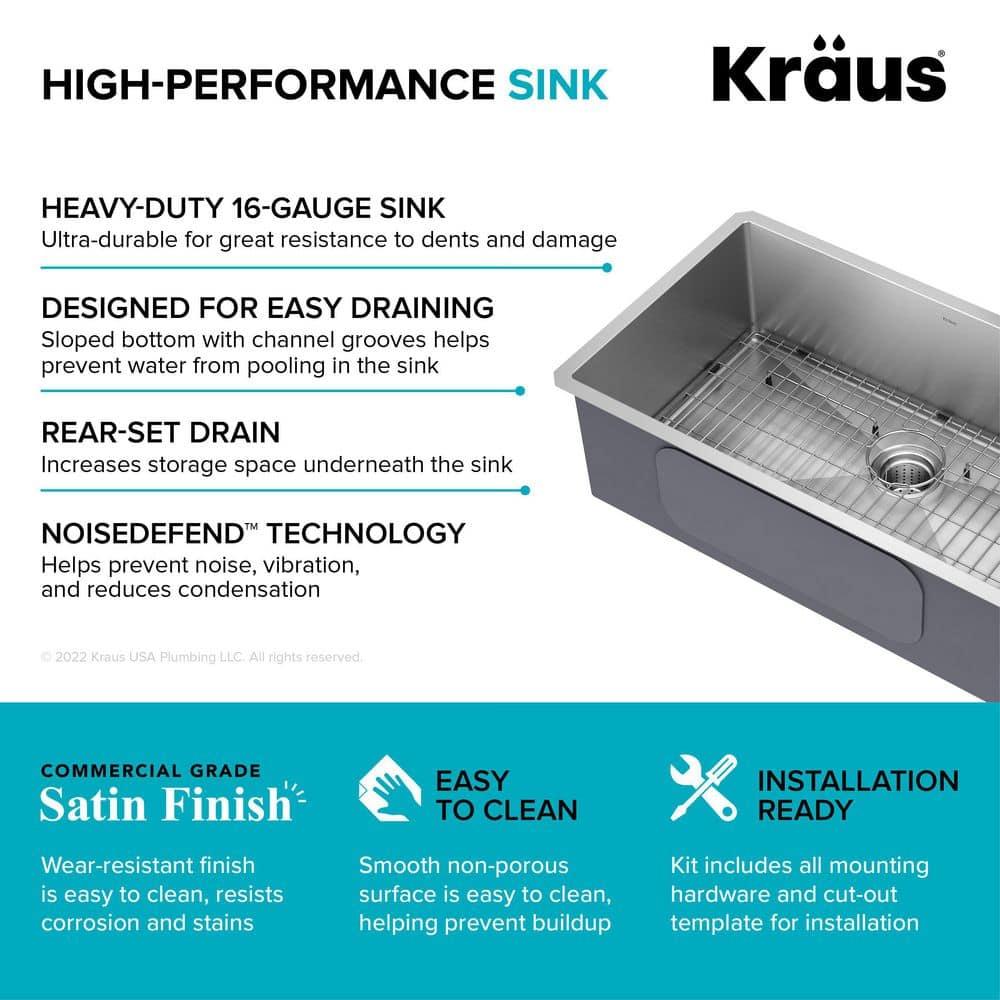 KRAUS Standart PRO™ Undermount 16 Gauge Stainless Steel Kitchen Sink