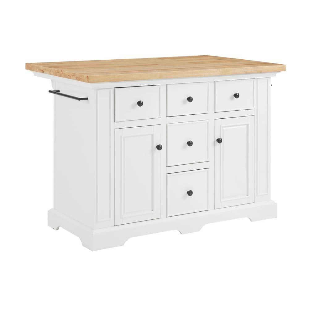 Crosley Julia Wood Top Kitchen Island White: Traditional Style, Towel Bar, 5 Drawers, 2 Doors