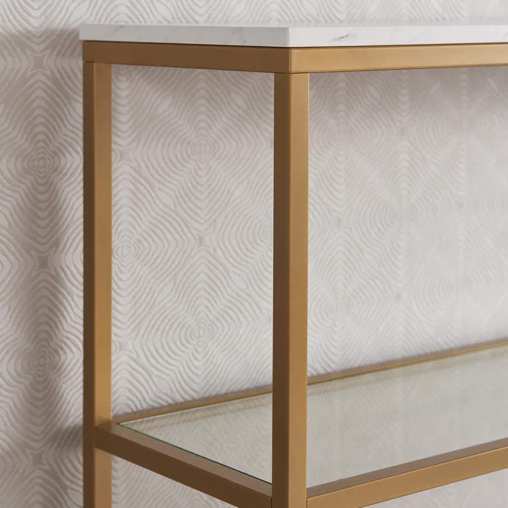 Evelyn&Zoe Errol 55" Wide Rectangular Console Table with Faux Marble Top, Gold