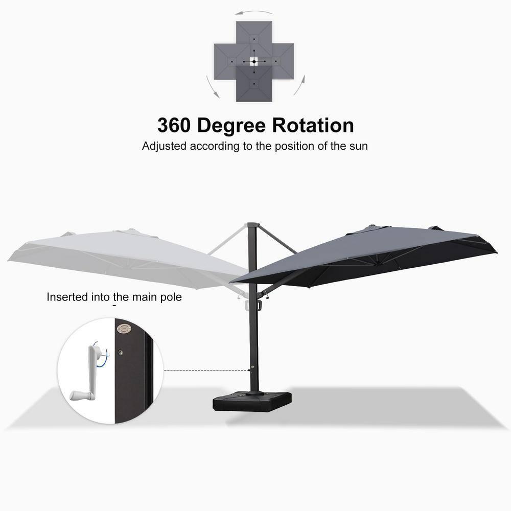 PURPLE LEAF 11 FT Outdoor Cantilever Umbrellas Square Aluminum Offset Hanging Umbrellas with 360°Rotation Tilt Adjutable Garden Pool Large Patio Umbrella,Gray