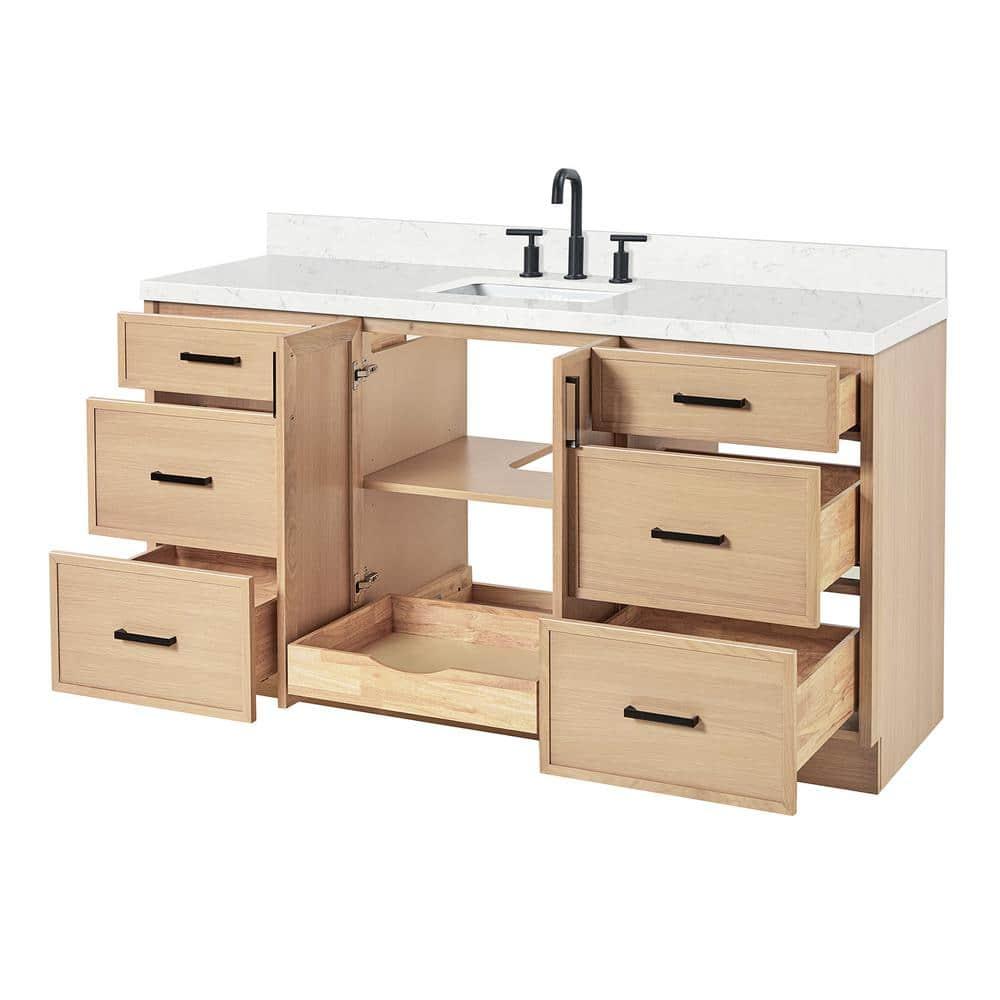 Kelly 66 in. W x 22 in. D x 36 in. H Single Bath Vanity in Oak with Carrara White Quartz Top