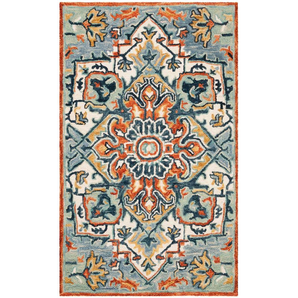 Aspen APN312 Hand Tufted Indoor Accent Rug - Blue/Rust - 2'x3' - Safavieh