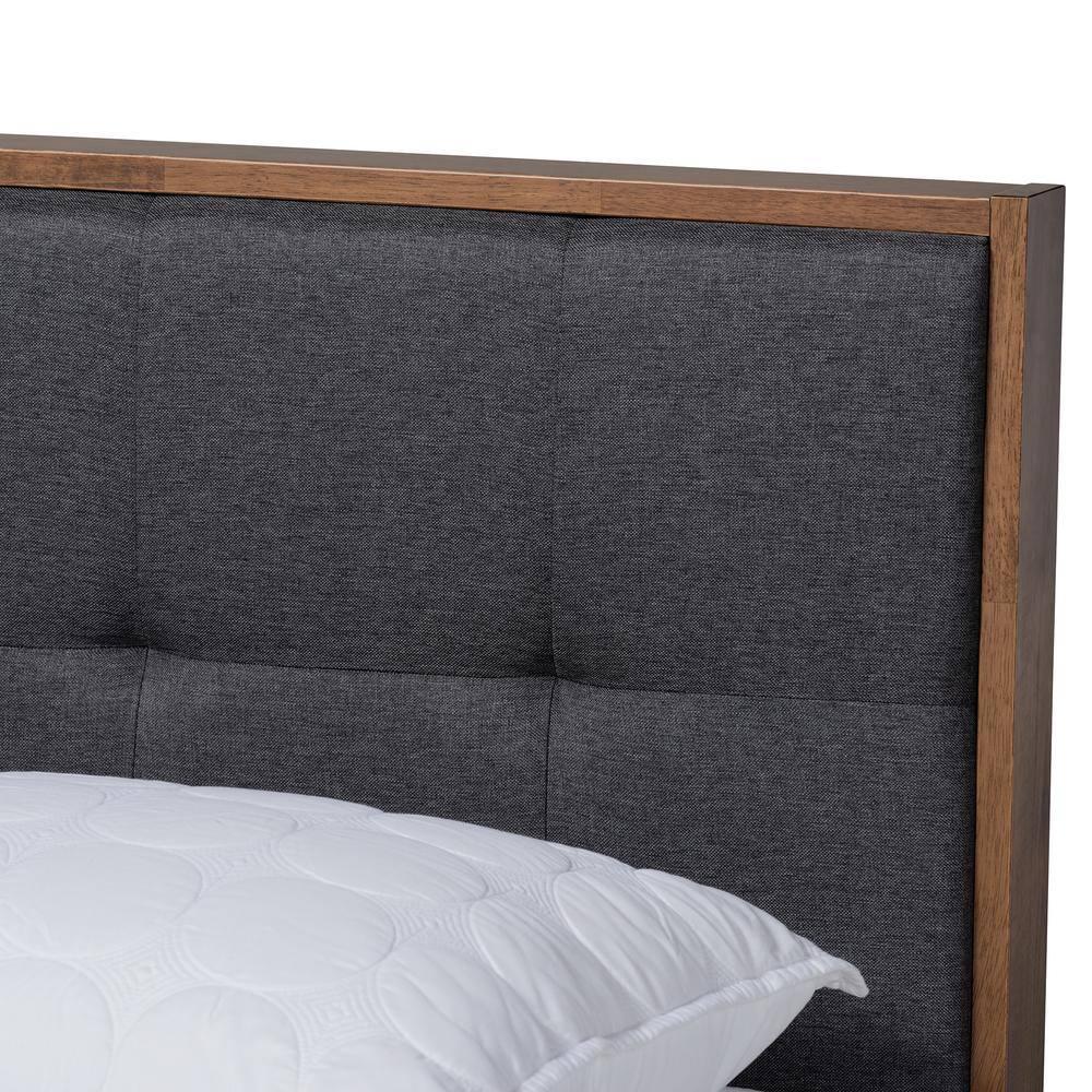Full Alke Fabric Upholstered Platform Bed with Headboard Dark Gray/Walnut - Baxton Studio: Chic Retro Design, No Box Spring Required