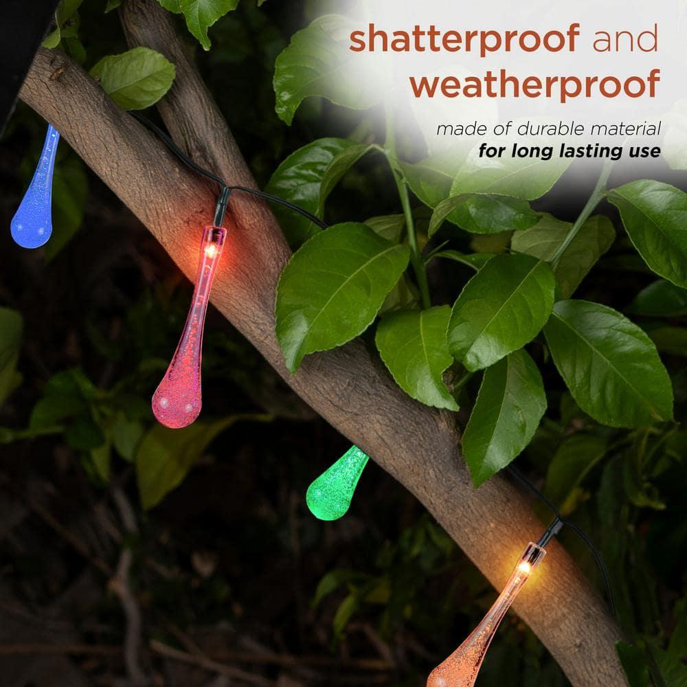 20ct Solar Powered Dual Function Teardrop Integrated LED Bulb String Lights - Black Wire - Alpine Corporation