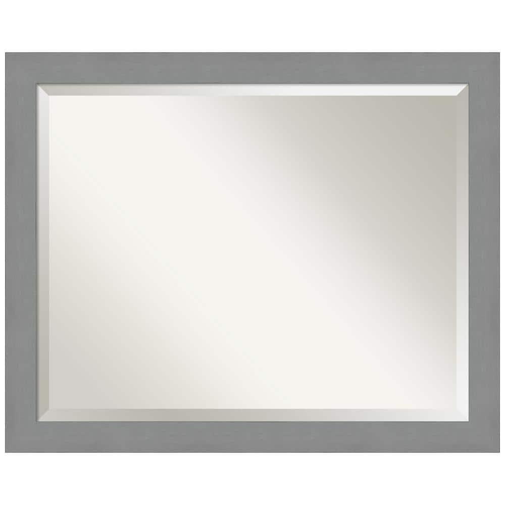 32" x 26" Brushed Nickel Framed Wall Mirror Silver - Amanti Art: Modern Beveled, No Assembly, Wall Mount