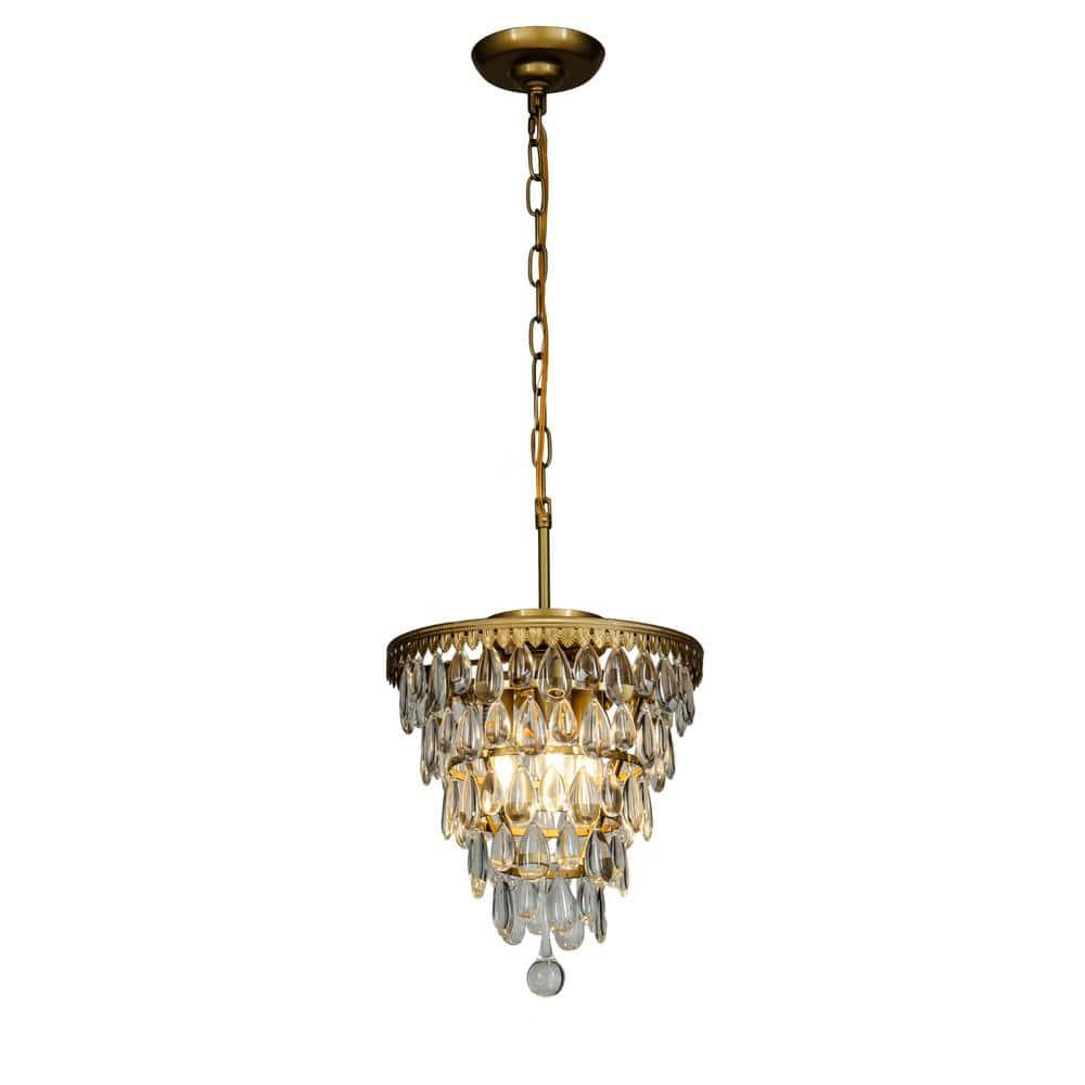 3-Lights Glass Tear Drops Chandelier Painted Brass Pendant Ceiling Lighting