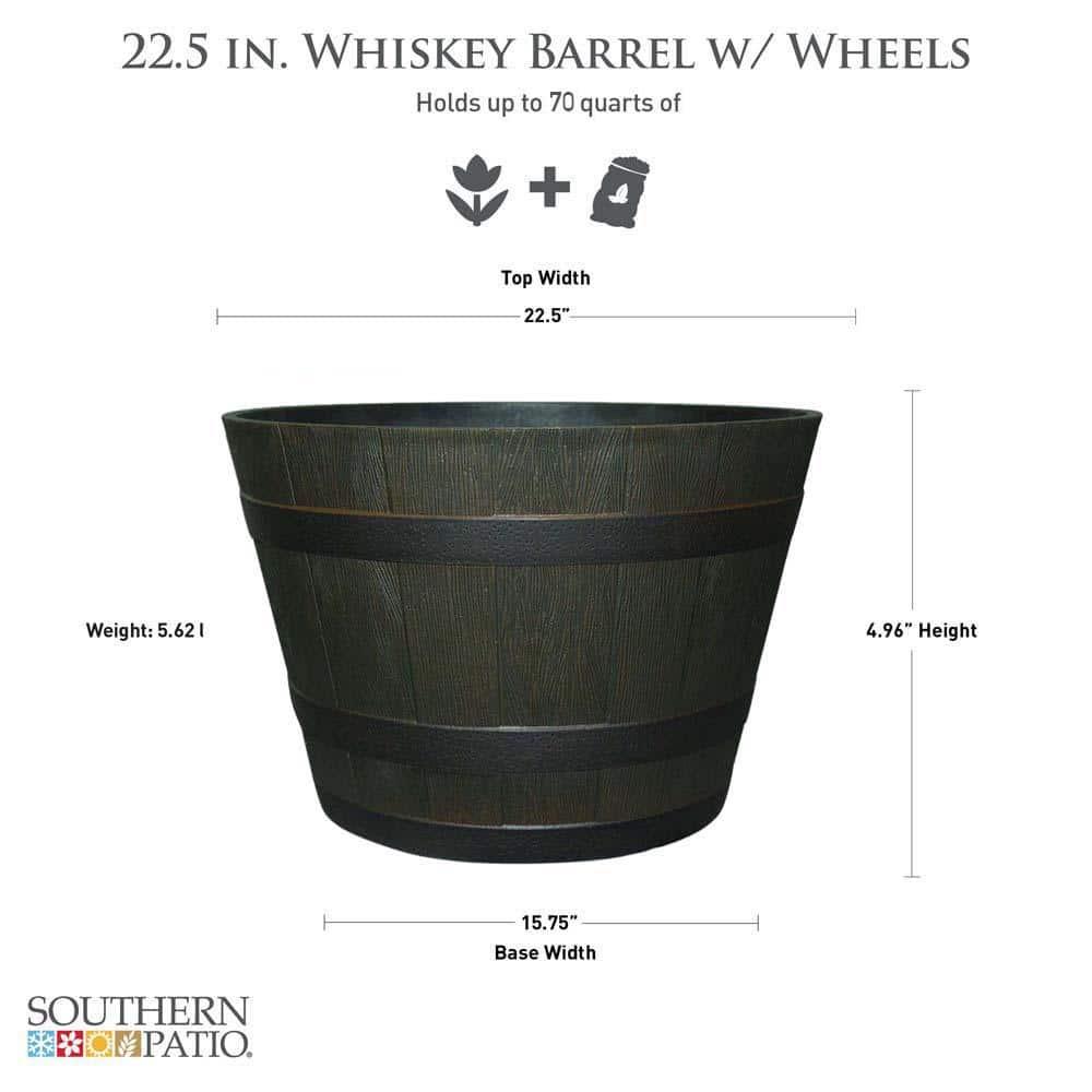 22.5" Brown Resin Whiskey Barrel Outdoor Planter with Wheels