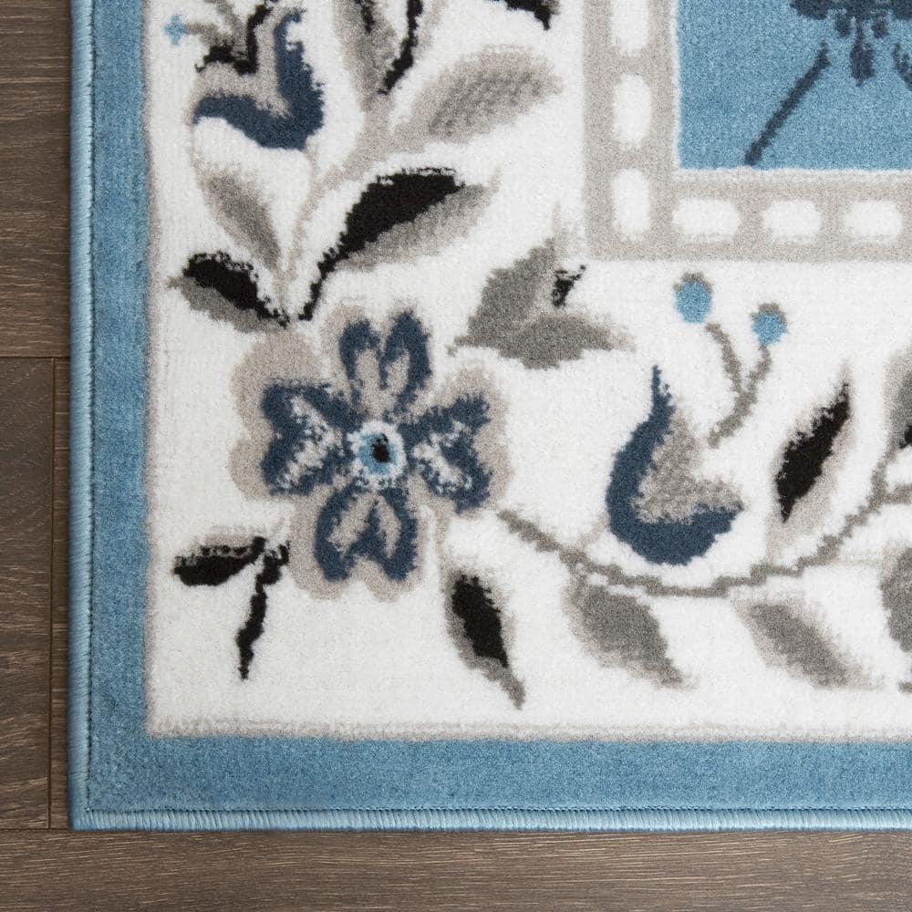 Home Dynamix Premium Aydin Traditional Diamond Floral Runner Area Rug, Blue/Ivory, 1'9"x7'2"