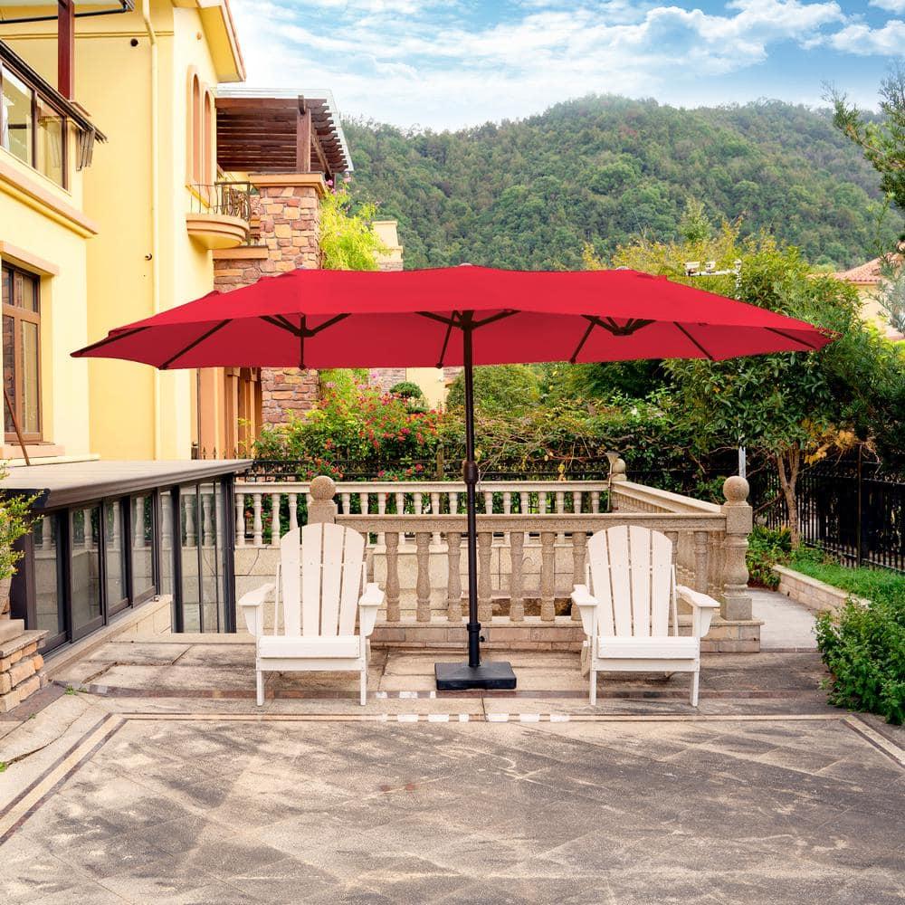 WestinTrends 15 x 9 Ft Double Sided Outdoor Twin Patio Market Table Umbrella, Red