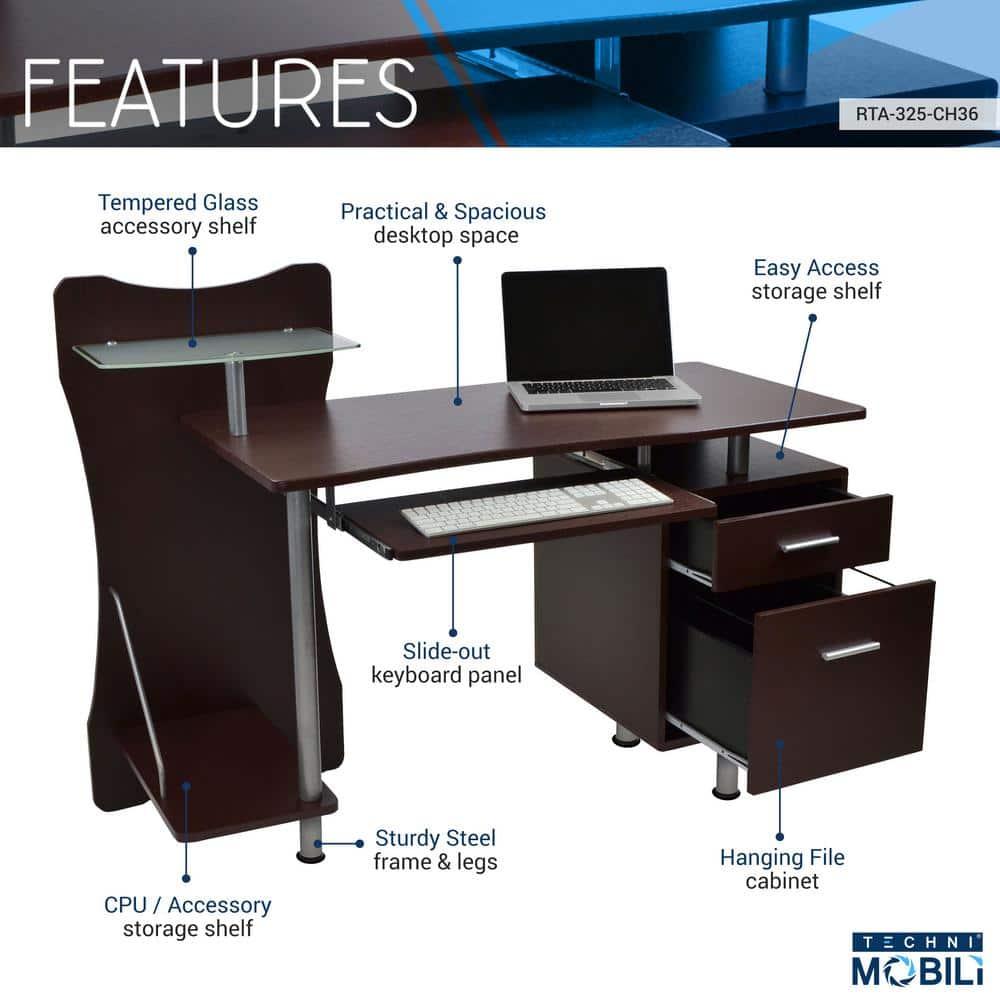 Stylish Computer Desk with Storage Brown - Techni Mobili