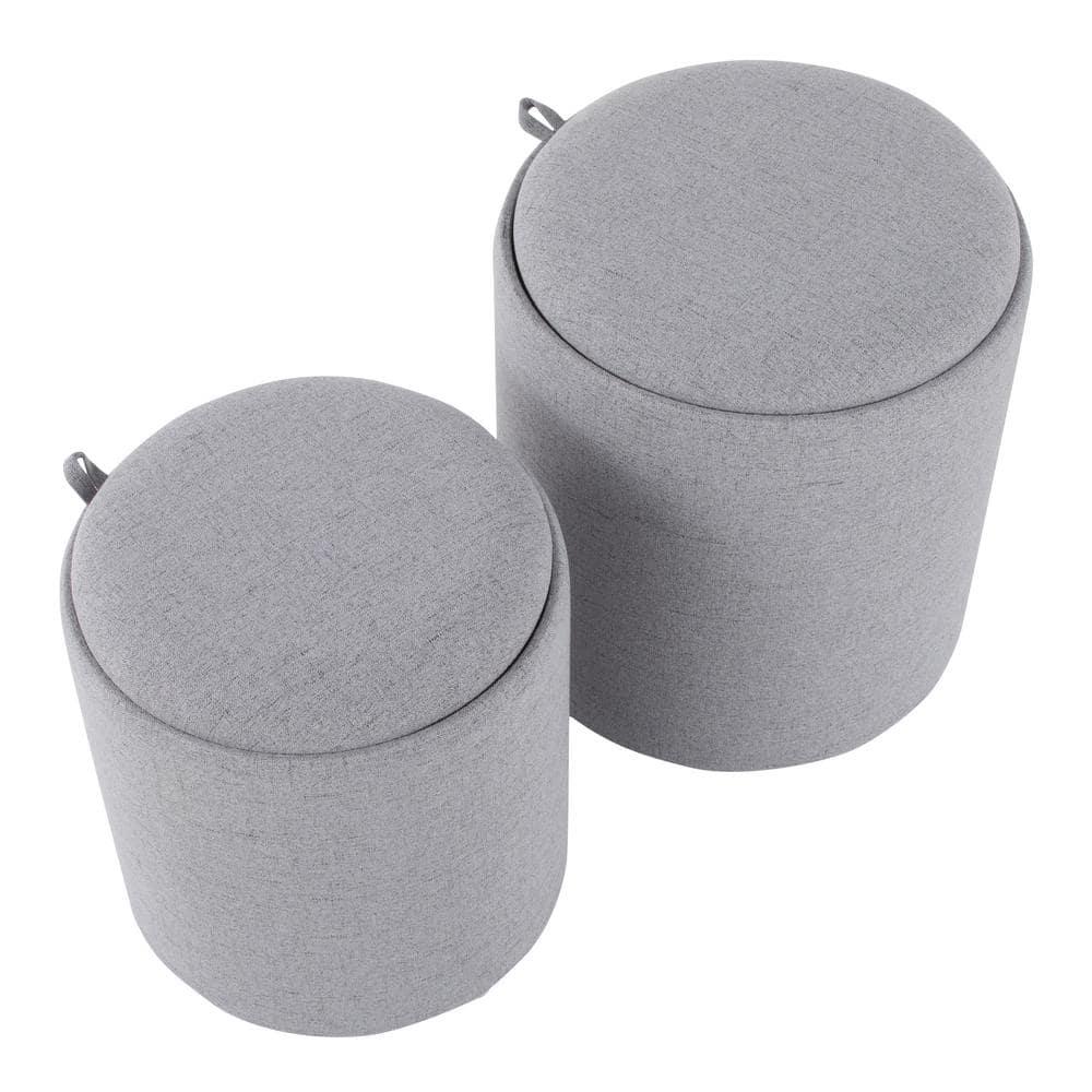 Set of 2 Tray Nesting Ottomans Polyester/Wood Gray/Natural - LumiSource: Space-Saving, No Assembly Required