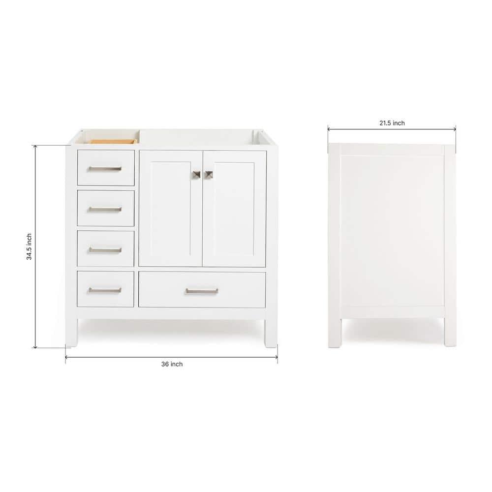 Ariel A037s-R-Bc Cambridge 36" Single Free Standing Wood Vanity Cabinet Only - White