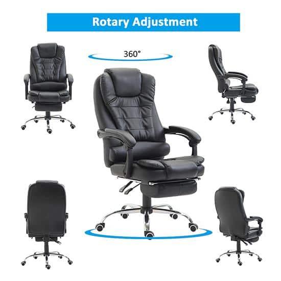 HOMCOM Executive Office Chair with Footrest and Lumbar Support, PU Leather Office Desk Chair, Ergonomic, Reclining and Swivel Chair, Black