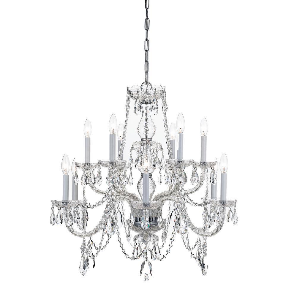 Crystorama Traditional Crystal 12 Light Italian Crystal Chrome Chandelier - 31'' W x 26'' H