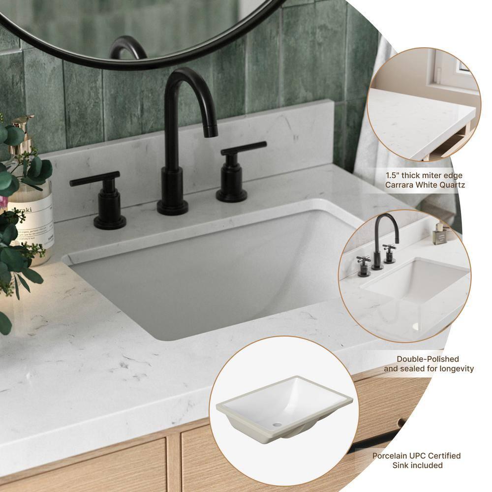 Tidworth 66'' Solid Wood Double Bathroom Vanity with 1.5'' Carrara Quartz Top, Rectangular Sinks