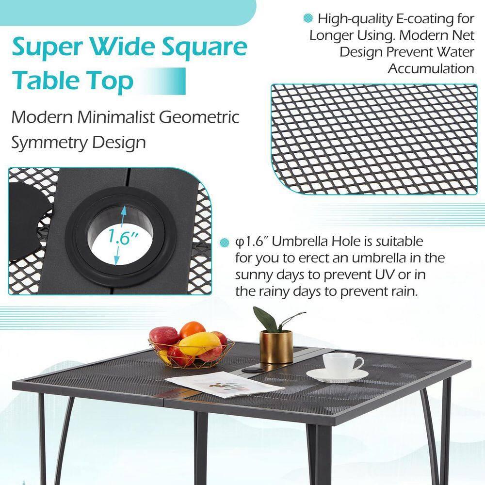 AECOJOY 39.4" Square Patio Dining Table for 4, Outdoor Dining Table with 1.6" Umbrella Hole, All-Weather Resistant Metal Tables for Patio Lawn Deck Backyard Garden Poolside (Dark Grey)