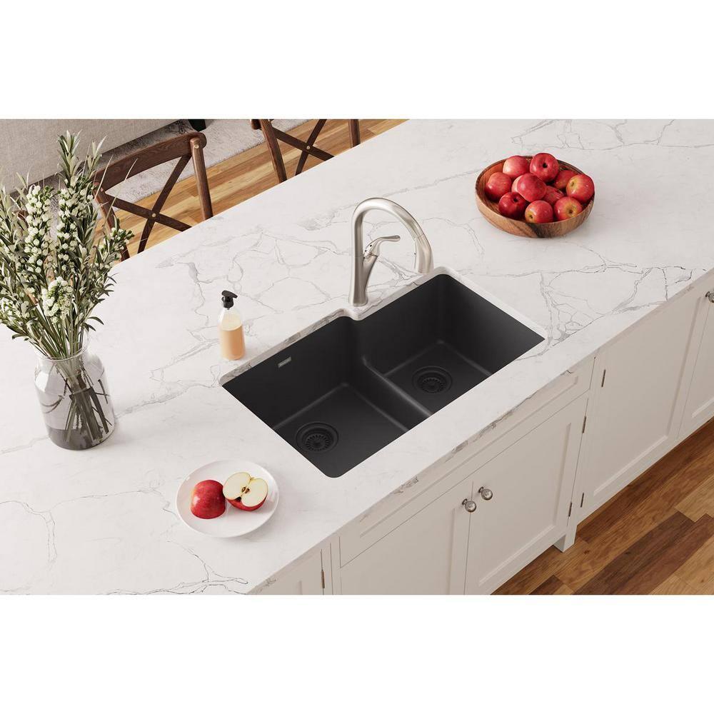 Quartz Classic 33" x 20-1/2" x 9-1/2" Double Basin Undermount Kitchen Sink