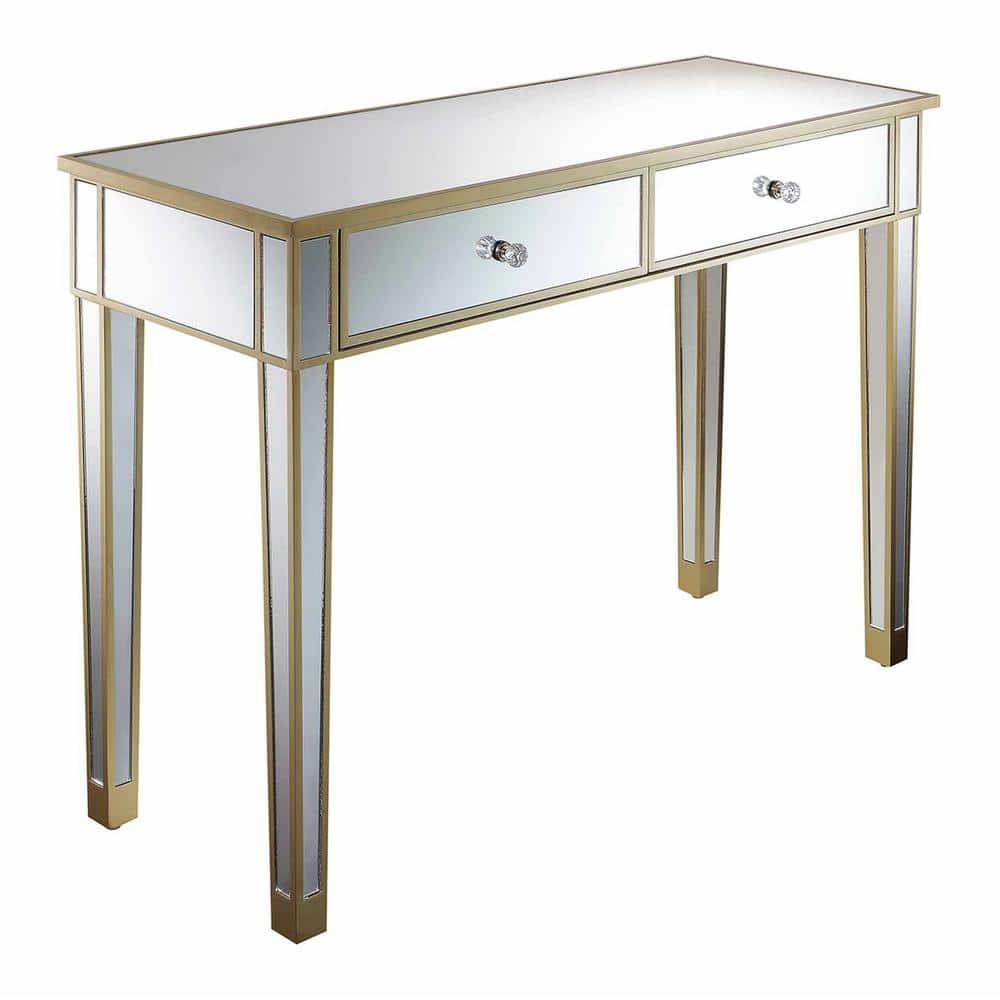 Convenience Concepts Gold Coast Mirrored 2 Drawer Desk, Console, Vanity, Champagne/Mirror