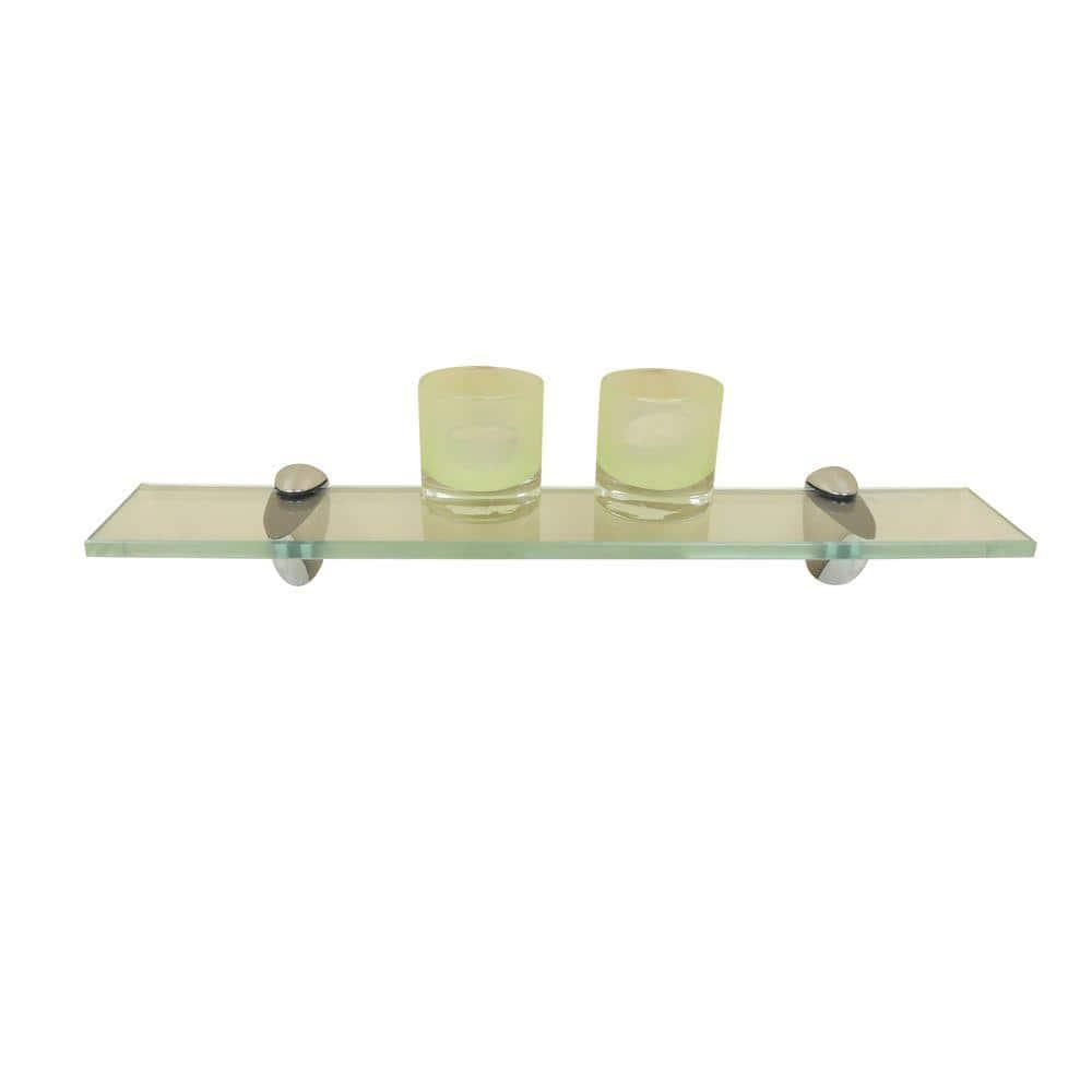 InPlace Glass Bracketed Wall Shelf, Clear Glass Floating Shelf, 18" W x 3" D x 2" H