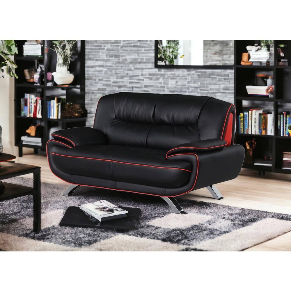 Sleek Leather Loveseat, Black - 40 in.