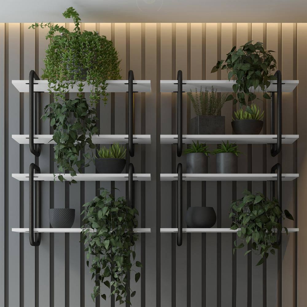 Modern Floating Wall Shelves White - Techni Mobili: 2-Tier, Steel Frame, Decorative Storage