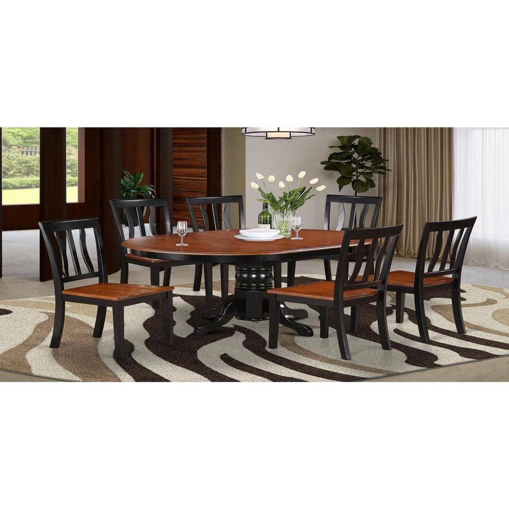 East West Furniture Avon 7-piece Dining Set with Wood Seat in Black/Cherry
