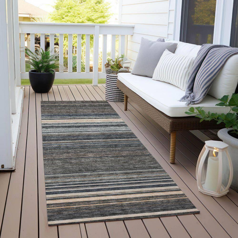 Addison Rugs Chantille Indoor/Outdoor Transitional Geometric, Abstract Taupe Washable Runner Rug, 2'3" x 7'6"