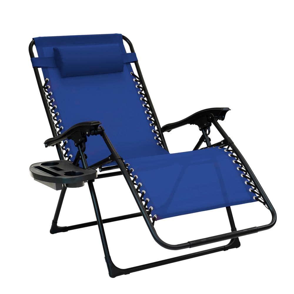 Navy Blue Steel Frame Zero Gravity Outdoor Recliner with Cushions